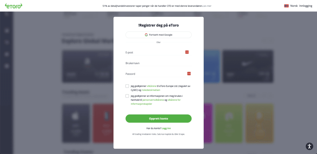 Registrering eToro